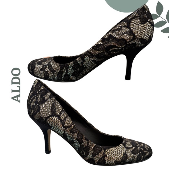 🛍️3/$40 ALDO Black Lace Overlay Pumps  Heels - Size 6 US / 36 EU - Picture 3 of 8